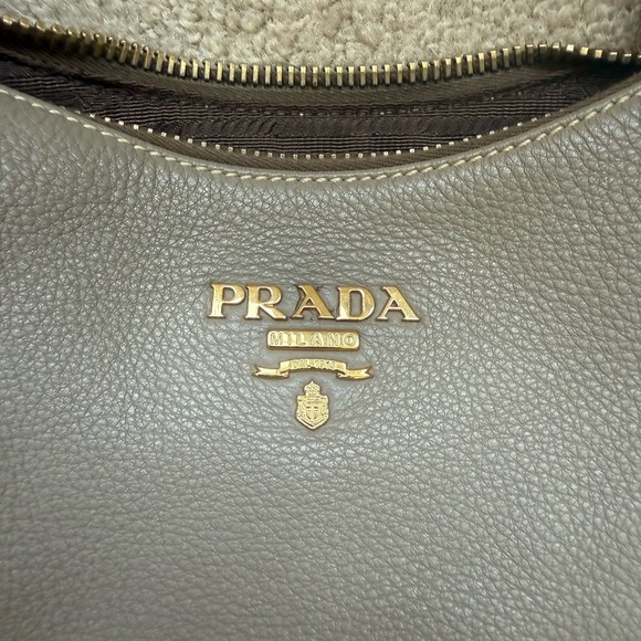 Prada Leather Hobo Shoulder Bag Taupe with Gold Hardware - Picture 2 of 10